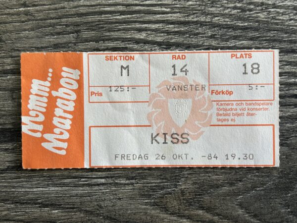 KISS TICKET STUB Stockholm Sweden Oct 1984 Animalize Concert Tour Vintage Kiss