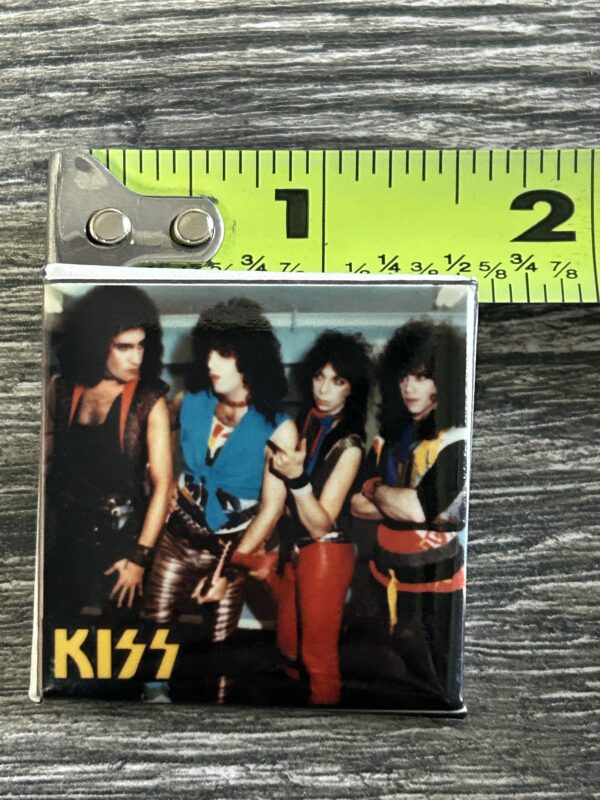 KISS BUTTON Pin Badge Lick It Up Concert Tour Group Square 1 1/2" Vintage Kiss