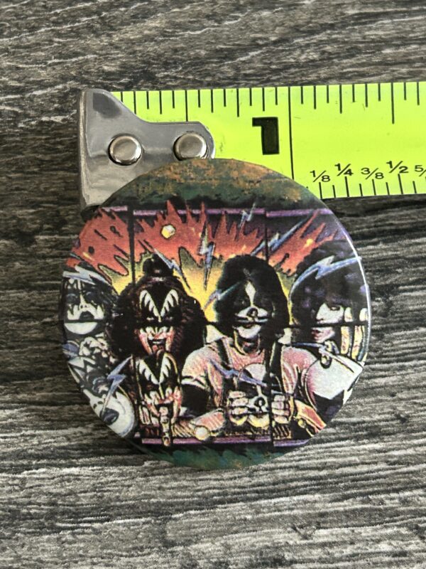 KISS BUTTON Pin Badge Unmasked Album Insert Poster 1 1/2 Vintage Kiss Aucoin Era