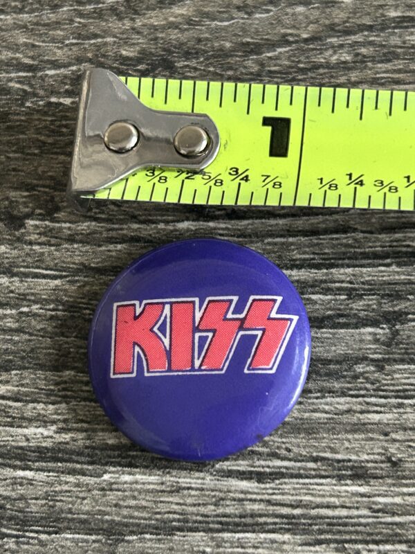 KISS BUTTON Pin Badge Unmasked Red Logo Purple Background 1" Aucoin Era