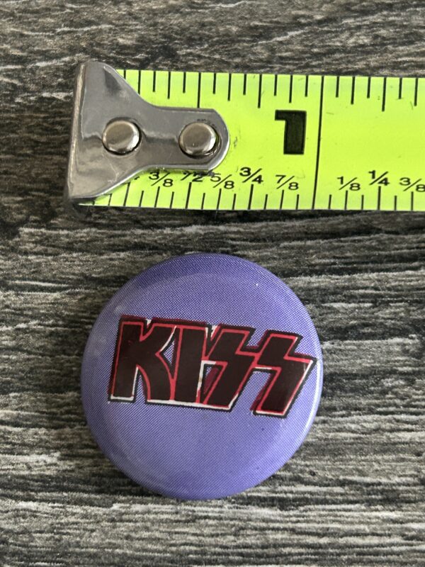 KISS BUTTON Pin Badge Unmasked Black Red Logo Purple Background 1" Aucoin Era