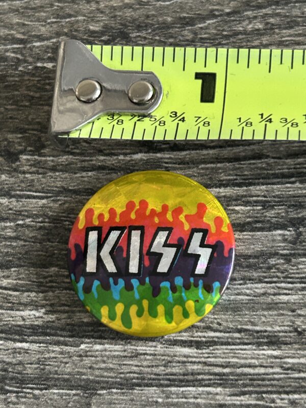 KISS BUTTON Pin Badge Unmasked PRISM Prismatic Silver Logo Multi Color 1" Aucoin