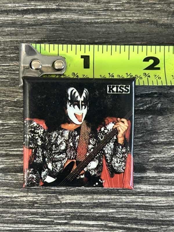 KISS BUTTON Pin Badge Dynasty Concert Tour Gene Simmons Bass Square Aucoin Era