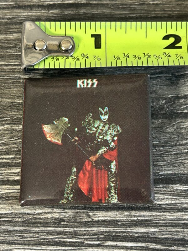 KISS BUTTON Pin Badge Dynasty Gene Simmons Axe Bass Square Canada Aucoin Era