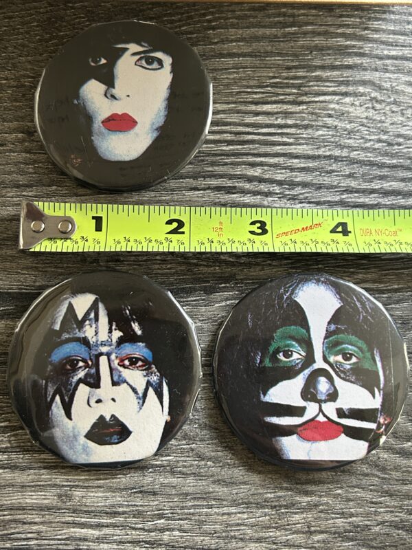 KISS BUTTON Pin Badge Dynasty Album Face 3pc Lot Aucoin Australia Aussie 2 1/4"