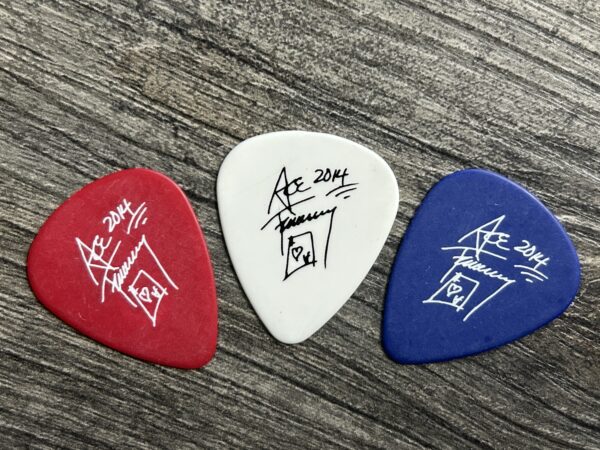 Kiss ACE FREHLEY GUITAR PICK Space Invader 3pc Lot Red White Blue Signature 2014