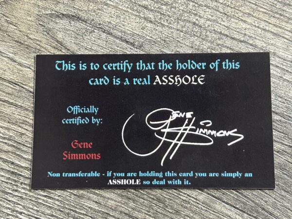 Kiss GENE SIMMONS Asshole Club Official Member Card Promo 2004 Solo Album - Image 2