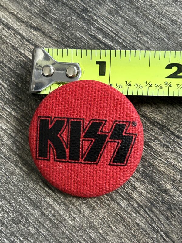 KISS BUTTON Pin Badge Woven Material Black Logo Red Background 1 1/2" 2004