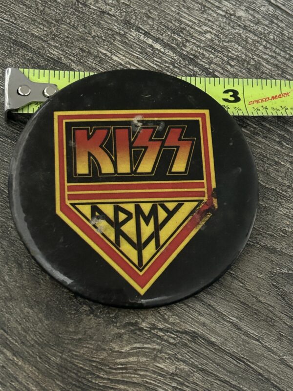 KISS BUTTON Pin Badge HOTLINE Kiss Army Shield 1977 Aucoin 3" Vintage Kiss A