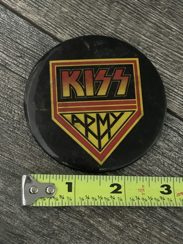 KISS BUTTON Pin Badge HOTLINE Kiss Army Shield 1977 Aucoin 3" Vintage Kiss B