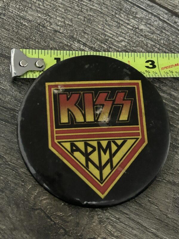 KISS BUTTON Pin Badge HOTLINE Kiss Army Shield 1977 Aucoin 3" Vintage Kiss C