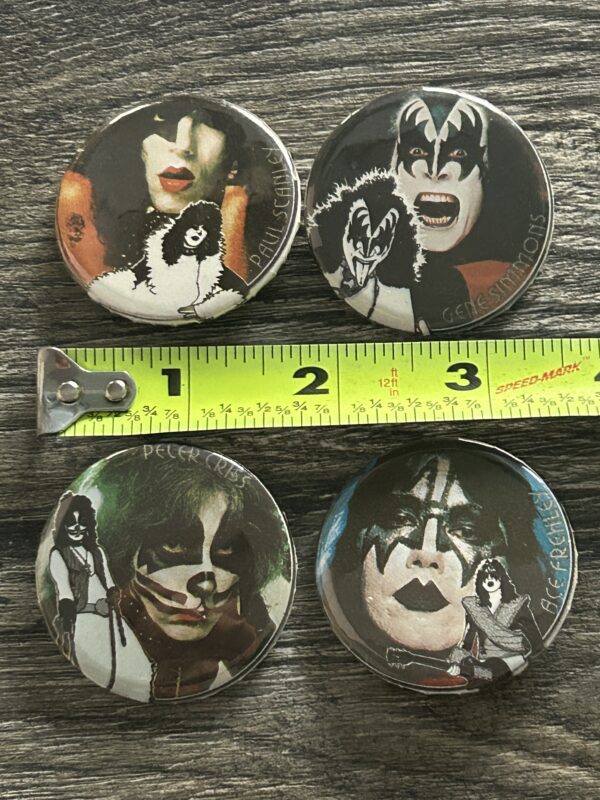 KISS BUTTON Pin Badge 1978 Solo Albums 4pc Set 1 3/4" Aucoin Era Vintage Kiss