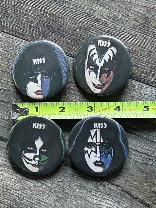 KISS BUTTON Pin Badge 1978 Solo Albums 4pc Set Logo 2 1/4" Aucoin Vintage Kiss