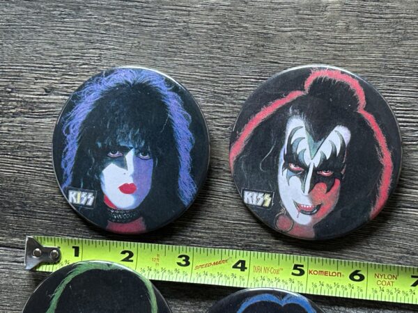 KISS BUTTON Pin Badge 1978 Solo Albums 4pc Set White Logo 3" Aucoin Vintage Kiss - Image 2