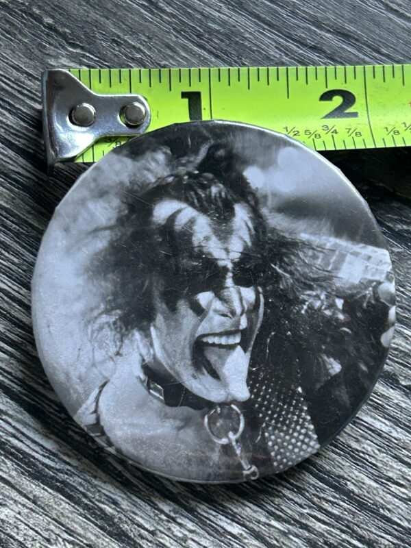 KISS BUTTON Pin Badge Love Gun Alive 2 Gene Simmons B&W 2.25 Aucoin Vintage Kiss