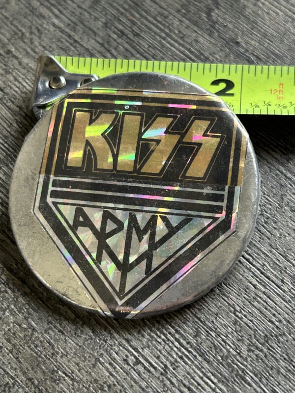 KISS BUTTON Pin Badge Love Gun Alive 2 Kiss Army Prism 2 1/4 Aucoin Vintage Kiss