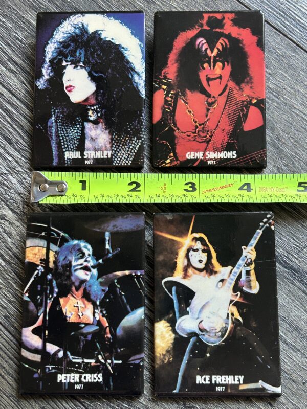 KISS BUTTON Pin Badge Alive 2 Booklet Set 3" Rectangle Silver Backs Vintage Kiss