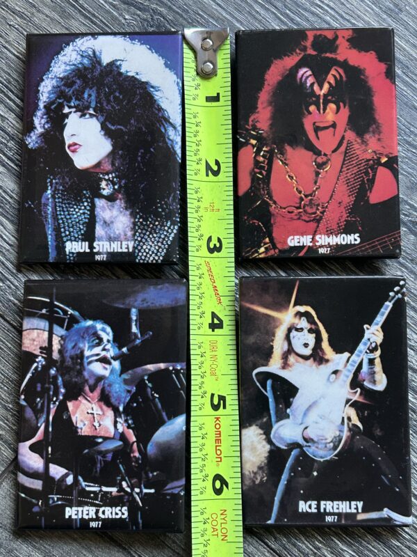 KISS BUTTON Pin Badge Alive 2 Booklet Set 3" Rectangle Black Backs Vintage Kiss