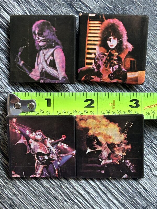 KISS BUTTON Pin Badge Alive 2 Tour Poster 4pc Set 1 1/2" Square Vintage Kiss