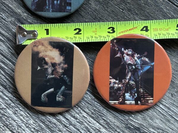 KISS BUTTON Pin Badge Alive 2 Tour Poster 3pc Lot 2 1/4" Vintage Kiss Aucoin Era - Image 2