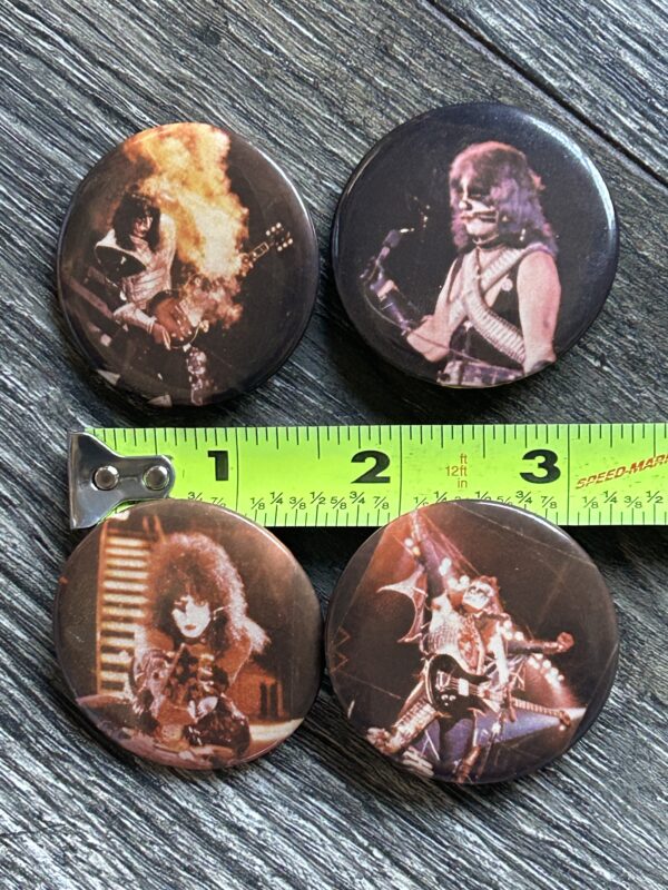 KISS BUTTON Pin Badge Alive 2 Tour Poster 4pc Set 1 3/4" Vintage Kiss Aucoin Era