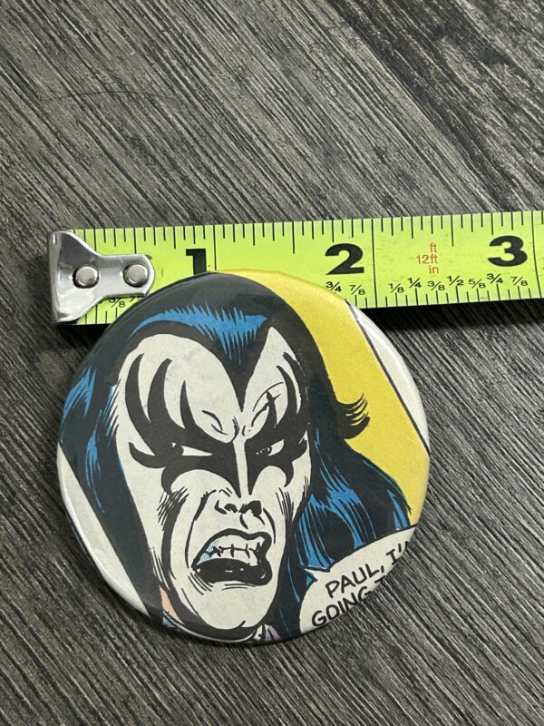 KISS BUTTON Pin Badge Gene Simmons Marvel Comic 2 1/4" Vintage Kiss Aucoin Era