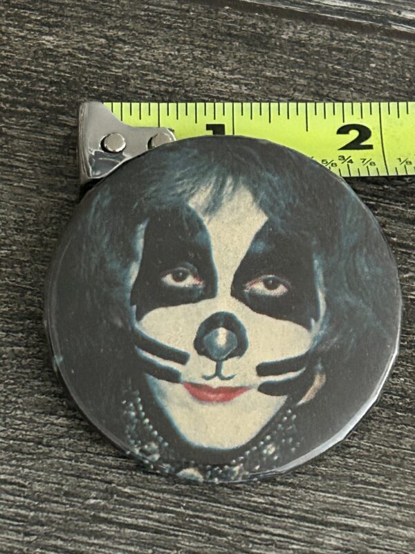 KISS BUTTON Pin Badge Destroyer Peter Criss Face 2 1/4" Vintage Kiss Aucoin