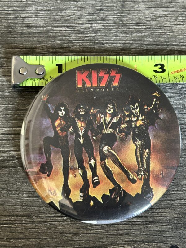 KISS BUTTON Pin Badge Destroyer Album Cover 3" Vintage Kiss Aucoin Era Ken Kelly