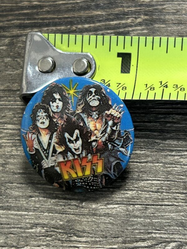 KISS BUTTON Pin Badge Destroyer Album Blue Background 1" Vintage Kiss Aucoin Era