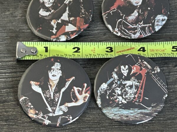 KISS BUTTON Pin Badge Destroyer Motorcycles 4pc Set 2 1/8" Vintage Kiss Aucoin - Image 3