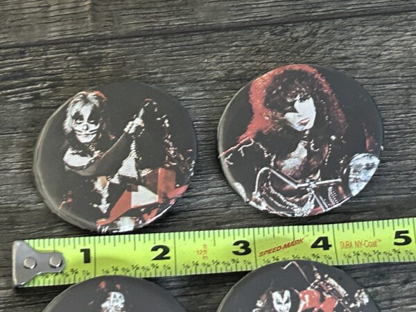 KISS BUTTON Pin Badge Destroyer Motorcycles 4pc Set 2 1/8" Vintage Kiss Aucoin - Image 4