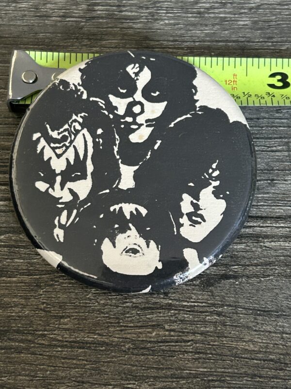 KISS BUTTON Pin Badge Kiss Army Faces Destroyer Era 2 1/2" Vintage Kiss Aucoin