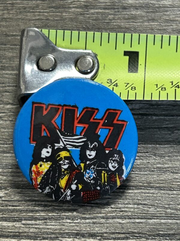 KISS BUTTON Pin Badge Destroyer Group Blue Background 1" Vintage Kiss Aucoin Era