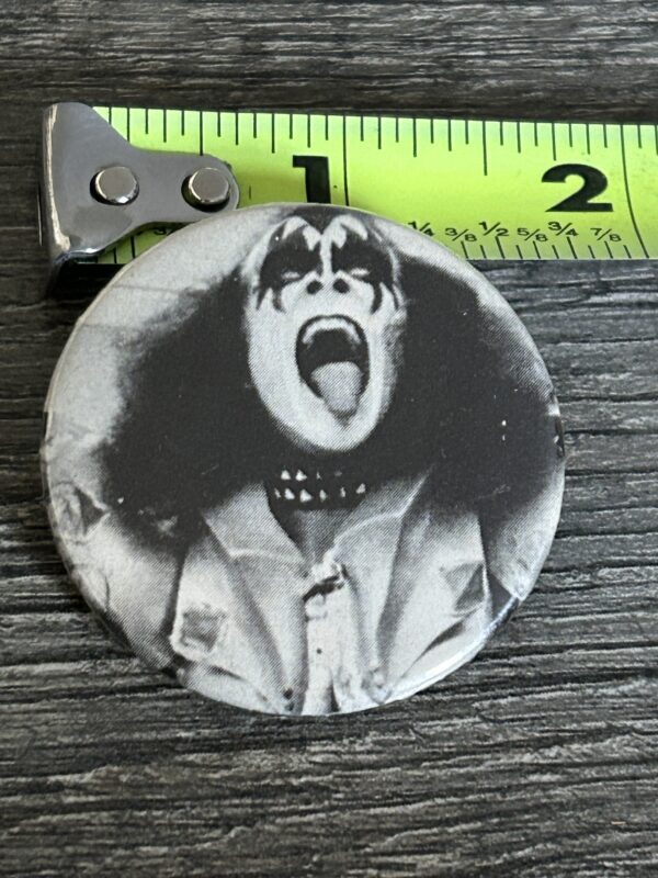 KISS BUTTON Pin Badge Destroyer Gene Simmons B&W 1 5/8" Vintage Kiss Aucoin Era