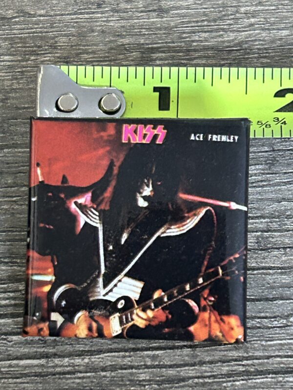 KISS BUTTON Pin Badge Destroyer Tour Ace Frehley Square 1.5" Vintage Kiss Aucoin