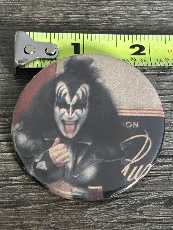 KISS BUTTON Pin Badge Destroyer Gene Simmons NYC 2 1/8" Vintage Kiss Aucoin Era