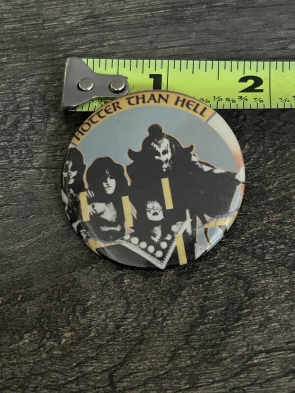 KISS BUTTON Pin Badge Hotter Than Hell Album Cover 1 3/4" Vintage Kiss Aucoin