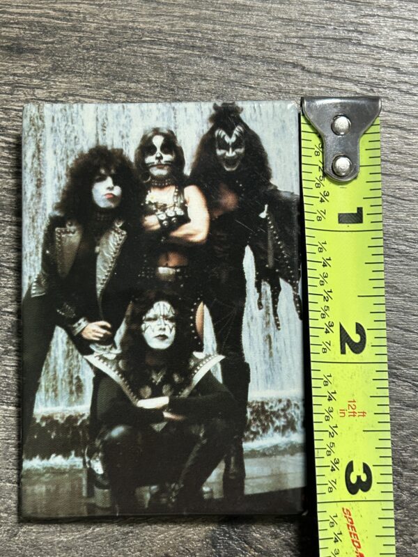 KISS BUTTON Pin Badge Hotter Than Hell Group 3" Rectangle Vintage Kiss Aucoin