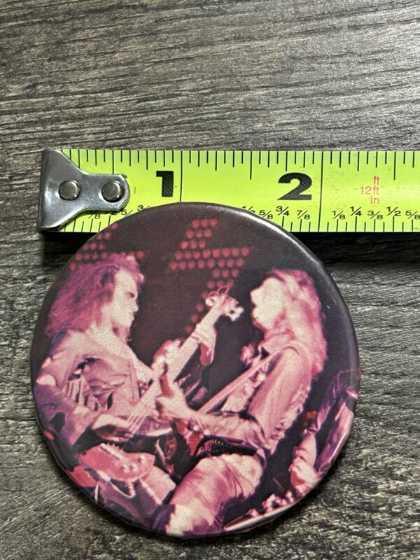 KISS BUTTON Pin Badge Debut Album Tour Gene Ace 2 1/4" Vintage Kiss Aucoin Era