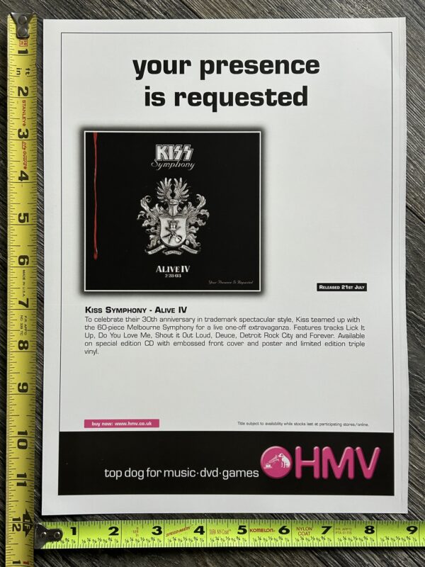 KISS Ad Advert Symphony Alive IV Concert Album UK England HMV 2003 Vintage Kiss