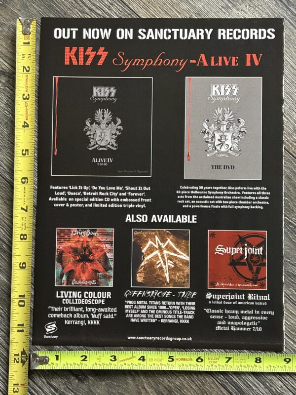 KISS Ad Advert Symphony Alive IV CD DVD UK 2003 Vintage Kiss Sanctuary Records