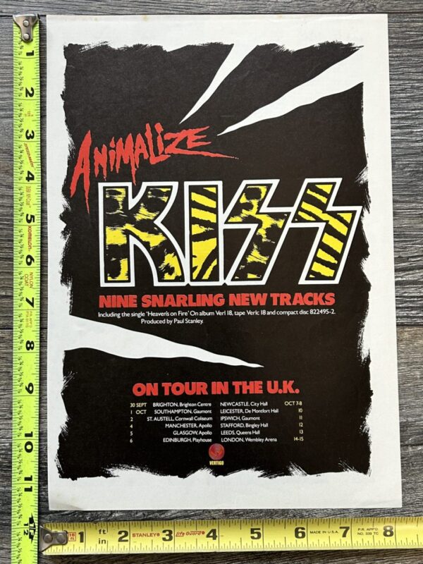 KISS Ad Advert Animalize Vinyl Record Album UK Tour Dates Vintage Kiss Carr