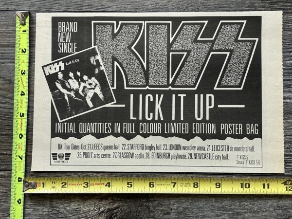 KISS Ad Advert Lick It Up Vinyl 7" 45 Poster Bag Record UK Tour Vintage Kiss