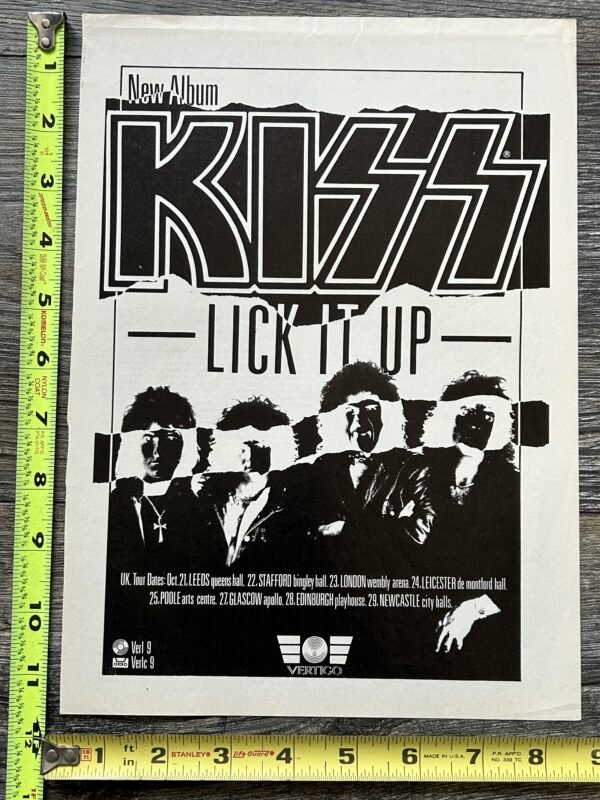 KISS Ad Advert Lick It Up Vinyl Record Album UK Tour Dates Vintage Kiss Carr