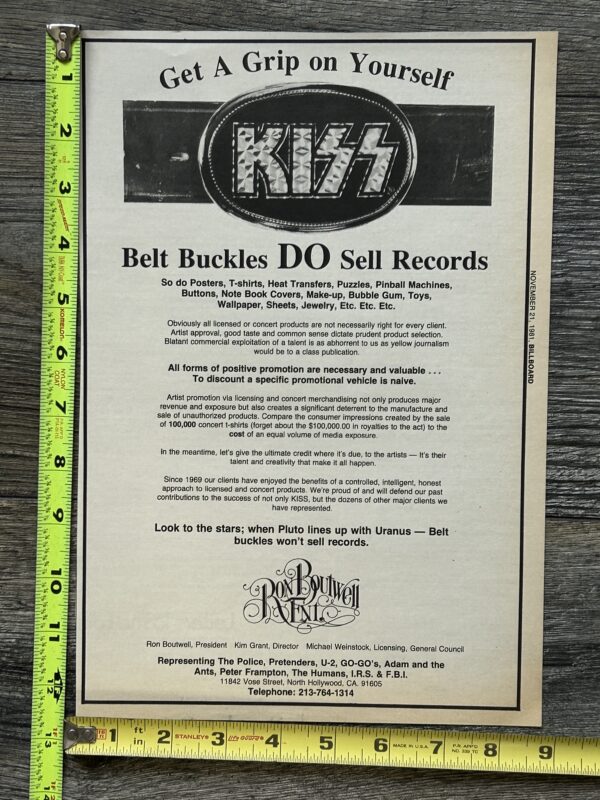 KISS Ad Advert Belt Buckles Pacifica Boutwell Enterprises Vintage Kiss Aucoin B