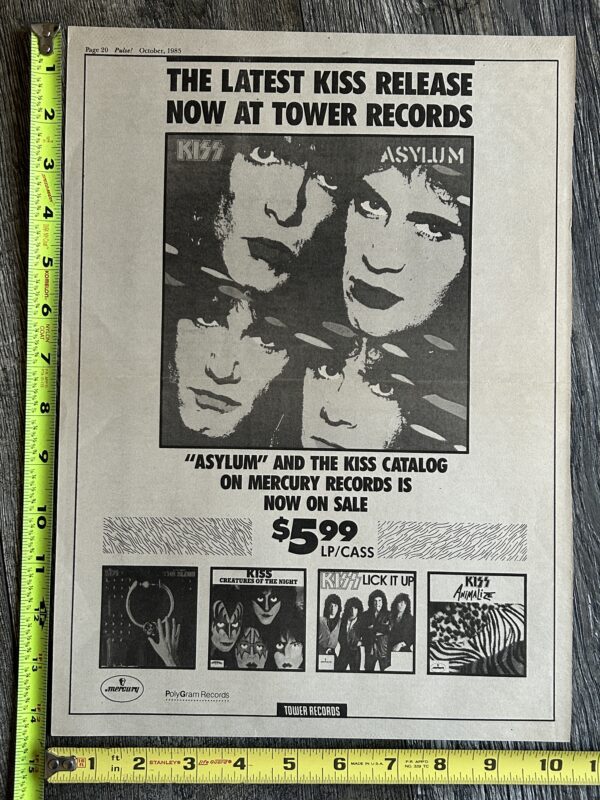 KISS Ad Advert Asylum Vinyl Cassette Tower Records 1985 USA 10x14 Vintage Kiss