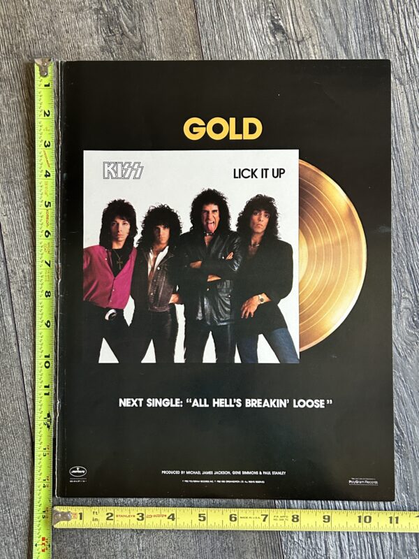 KISS Ad Advert Lick It Up Vinyl Record Gold Sales 1983 USA 11x14 Vintage Kiss