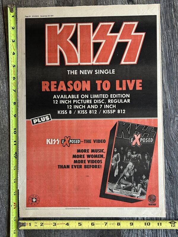 KISS Ad Advert Kiss Reason To Live Vinyl Kiss Exposed 1987 UK 11x17 Vintage Kiss