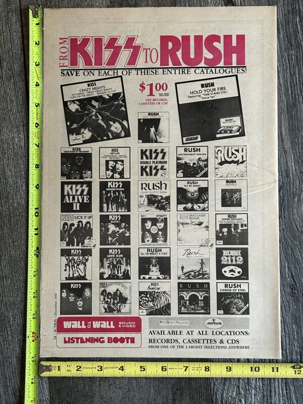 KISS Rush Ad Advert Kiss Vinyl Catalog Rush Prog 1987 USA 11x17 Vintage Kiss