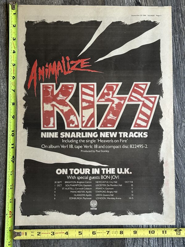 KISS Ad Advert Animalize Vinyl Cassette CD UK Tour Dates 1984 11x16 Vintage Kiss